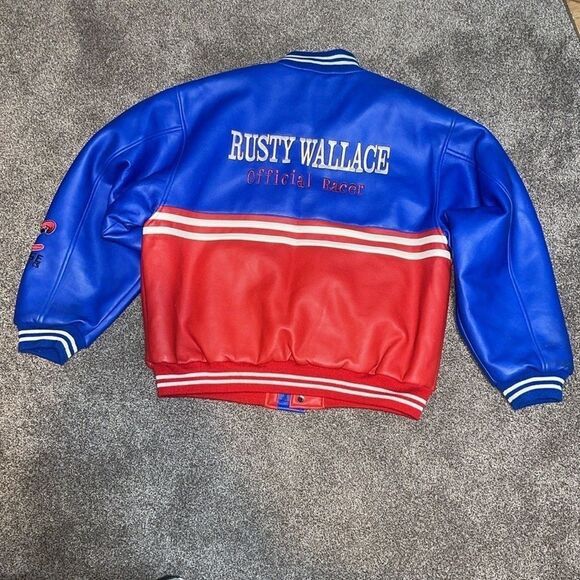Nascar Rusty Wallace Chase Letterman Jacket Red White Blue Coat Men's Large L - Picture 4 of 11